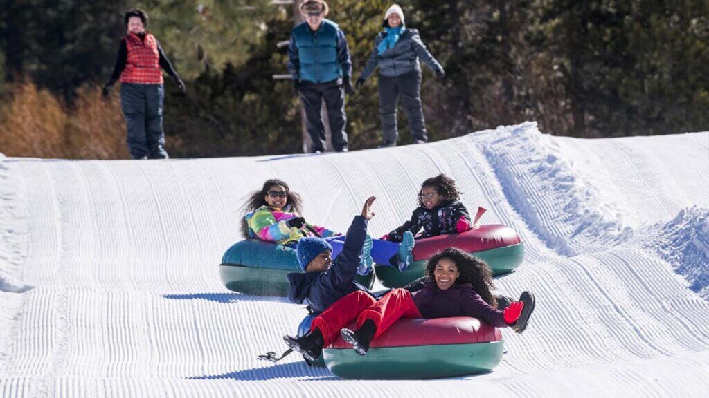 family snow tubing in lake tahoe