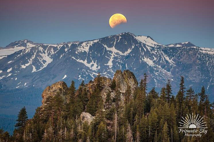 Full Moon and Partial Eclipse above Mt Tallac Lake Tahoe via Prismatic Sky Photography
