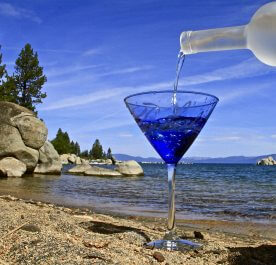 Tahoe Blue Vodka on beach 