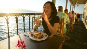 Lake view dining at the Boat House at Tahoe Beach Retreat