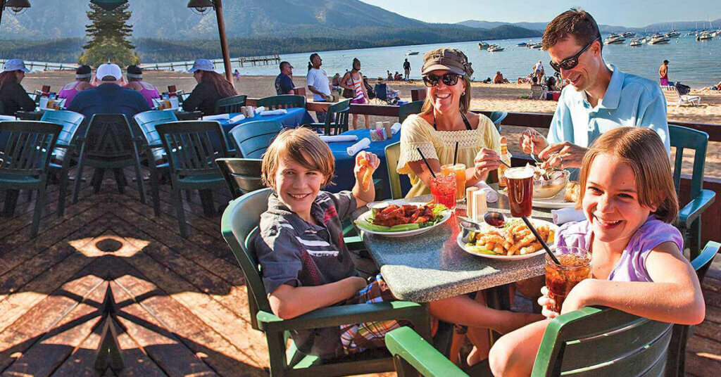 Family dining outside at the Beacon Bar & Grill Lake Tahoe