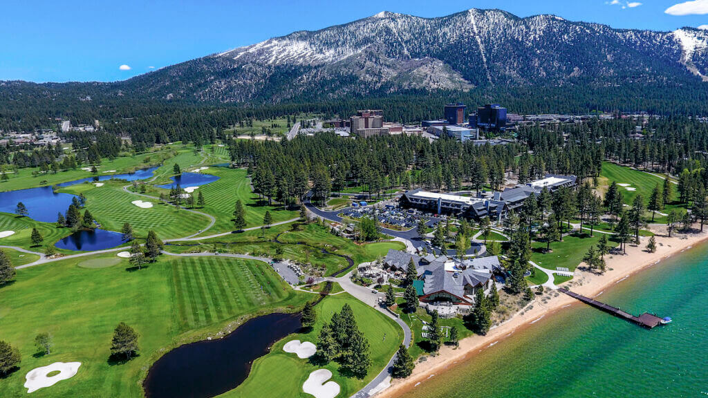 Aerial of Edgewood Golf Course and South Lake Tahoe