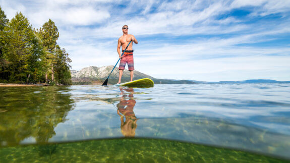 Paddle boarding on Lake Tahoe in the Summer
