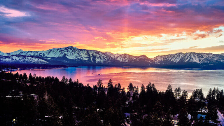 Colorful Sunset Mt Tallac Lake Tahoe Winter