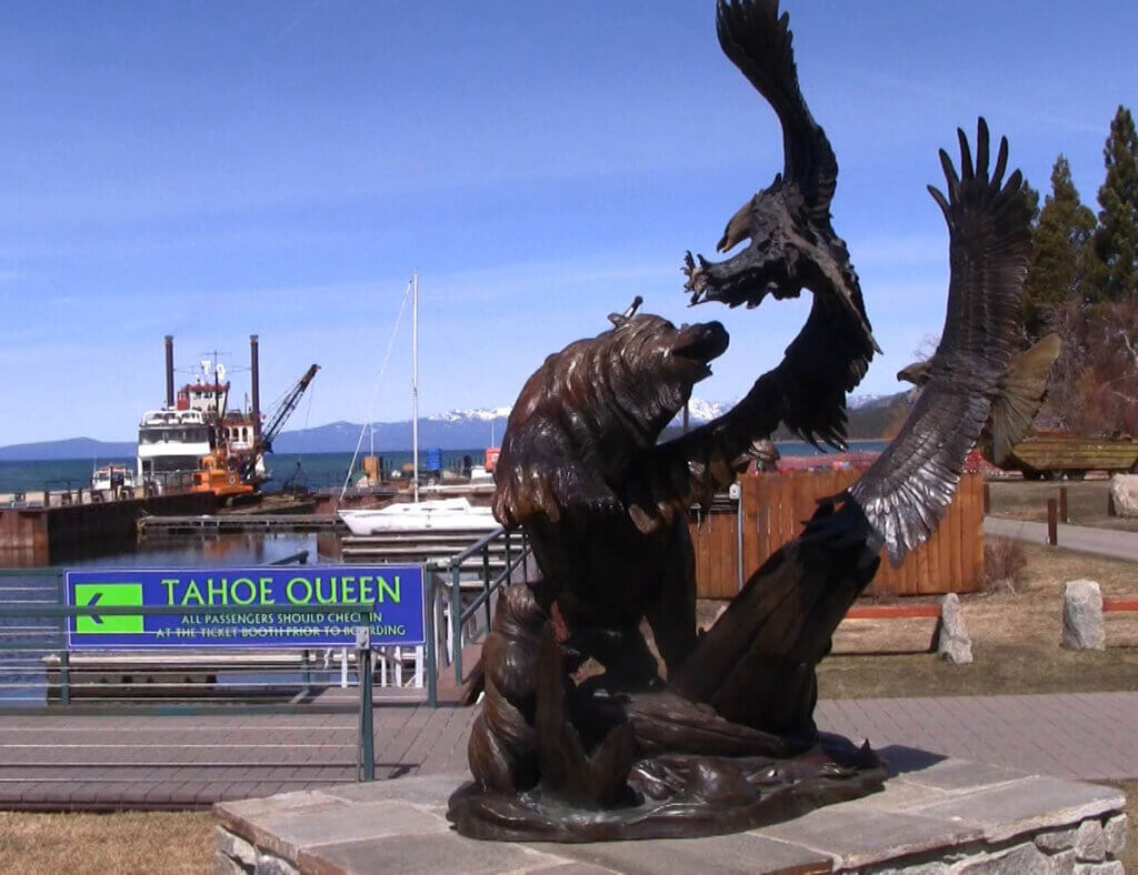 Bear vs Eagle Bronze Statue at Ski Run Marina