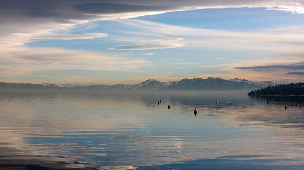 Lake Tahoe with fog on surface of the water