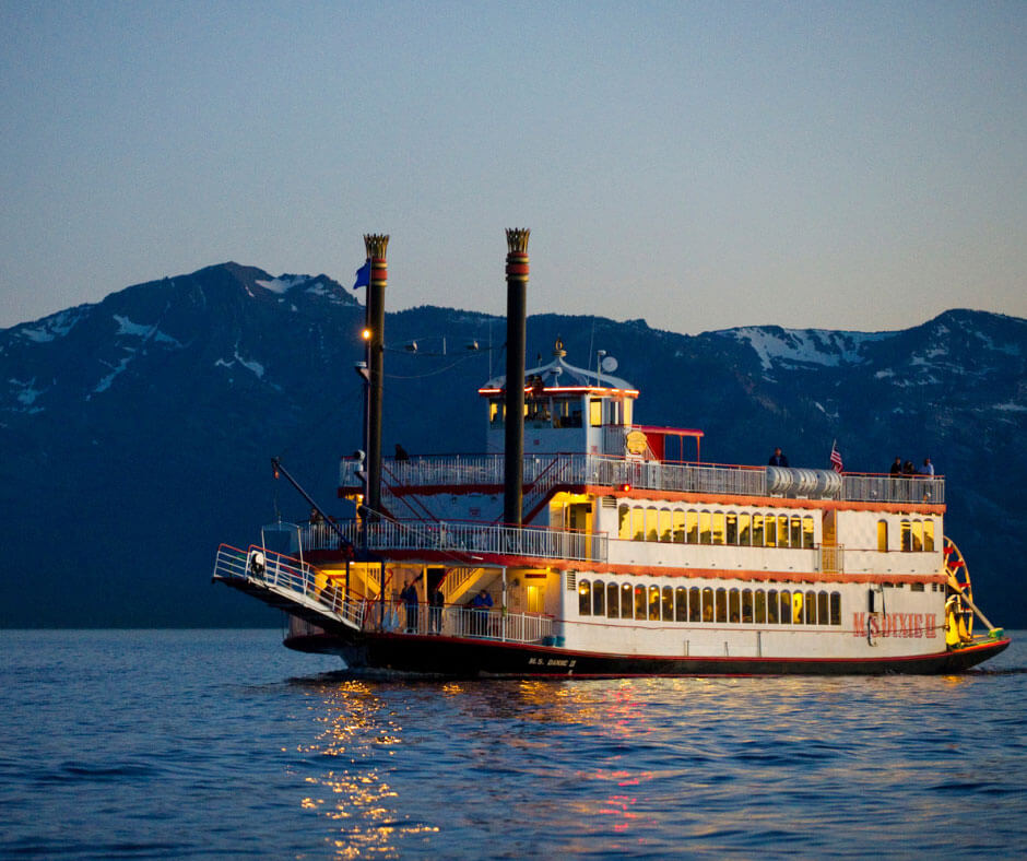 M.S. Dixie II on Lake Tahoe at night