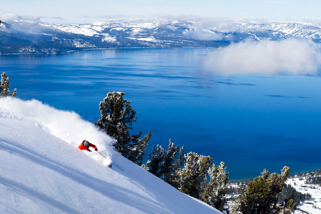 Skier in powder at Heavenly Mountain Resort