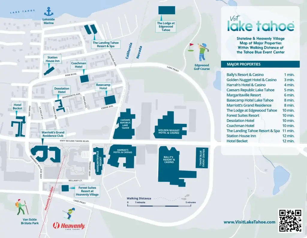Stateline and Heavenly Village Lake Tahoe Map within walking distance of Tahoe Blue Event Center