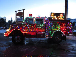 Lake Valley Fire Truck all lit up with Christmas Lights