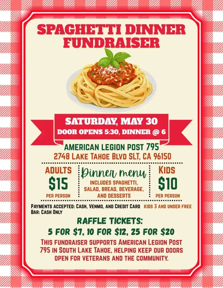 Spaghetti Dinner Fundraiser at American Legion Post 795 Lake Tahoe