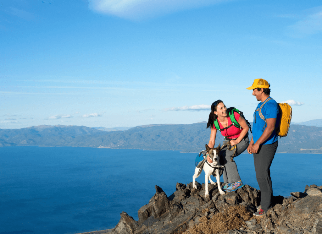 Couples and Dog on top of Mt Tallac summit.