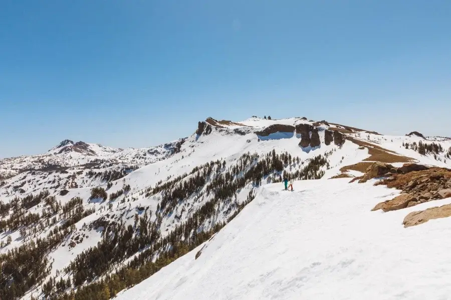 Snowy, scenic views at the top of Kirkwood Bluebird mountain