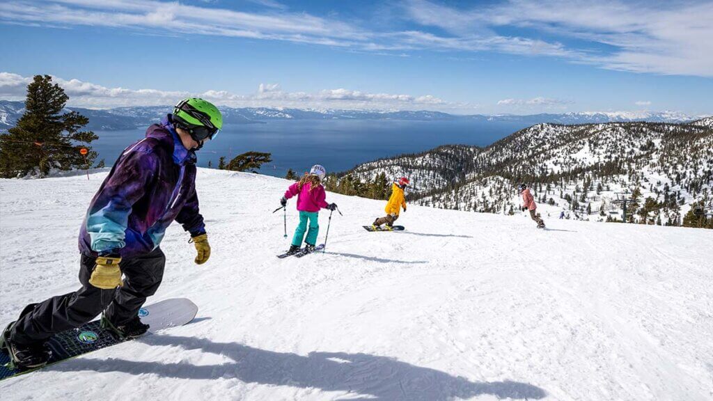 family skiing in lake tahoe