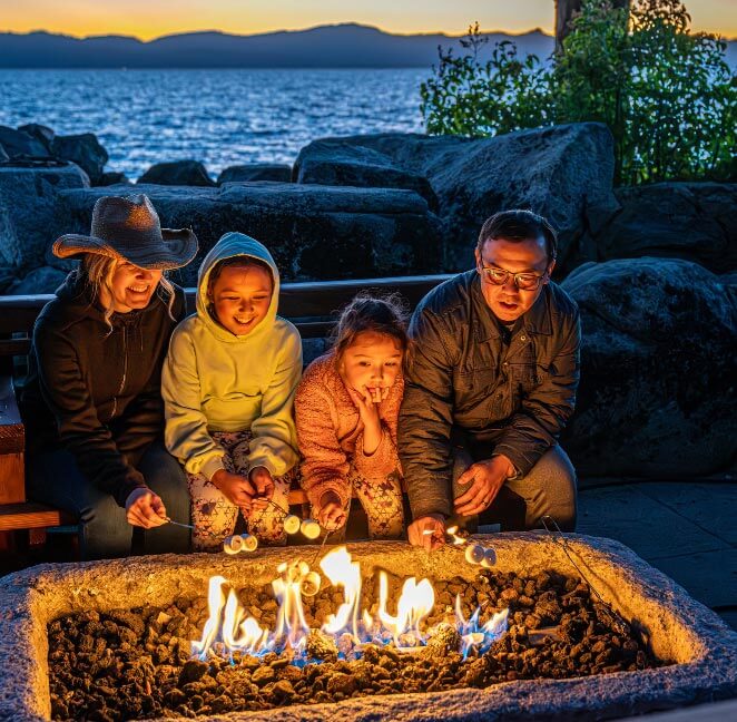 Family by the Firepit at Zephyr Point Lake Tahoe