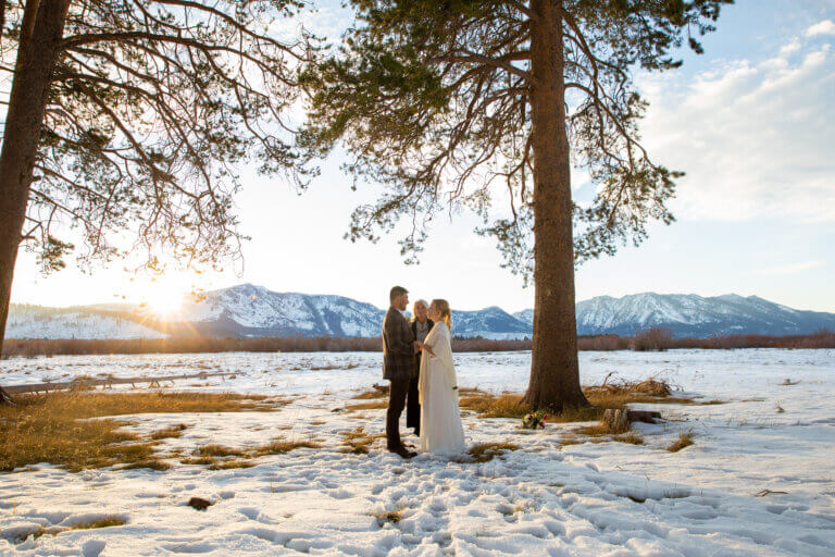 Bride and Groom on Lake Tahoe Winter