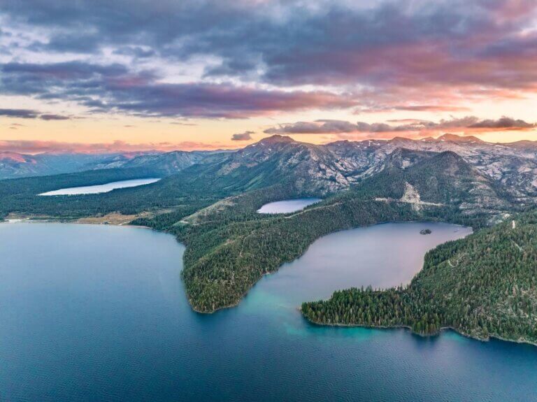 Sunset Lake Tahoe with three lakes