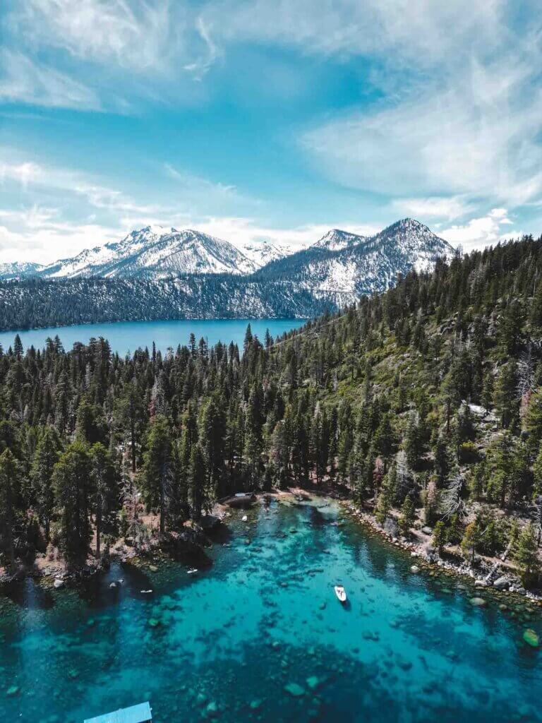 aerial view lake tahoe spring