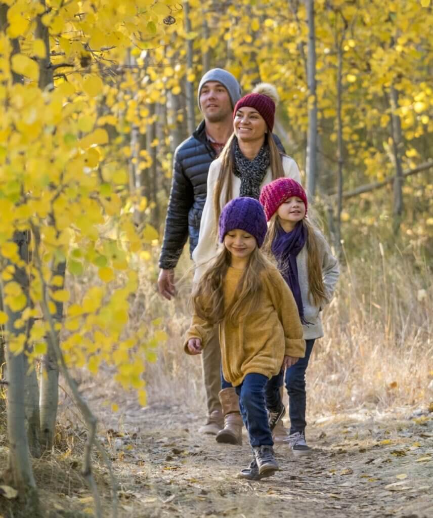 a family on a fall hike at lake tahoe