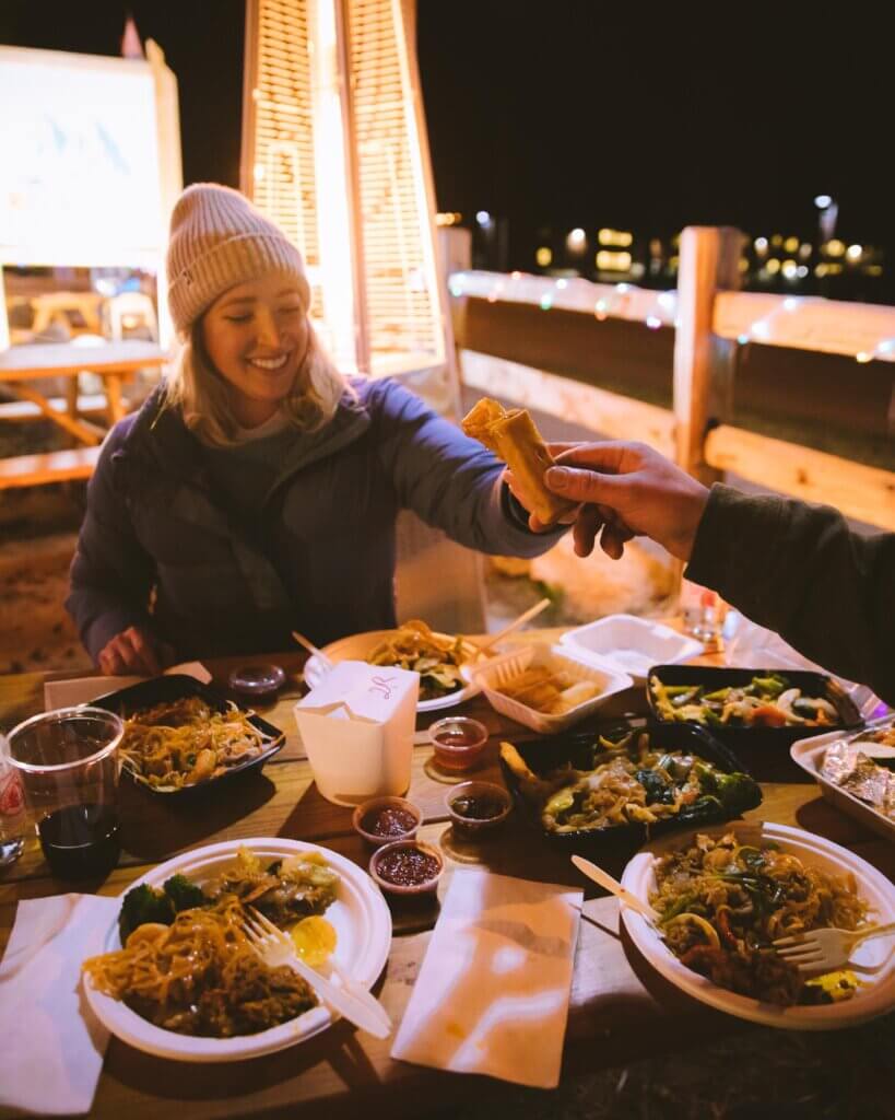 Two people dining at a lake tahoe restaurant