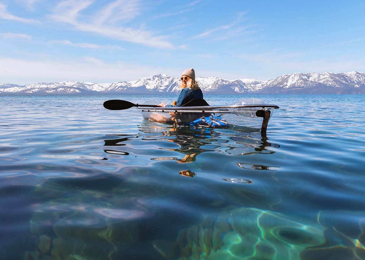 woman kayaking in south lake tahoe