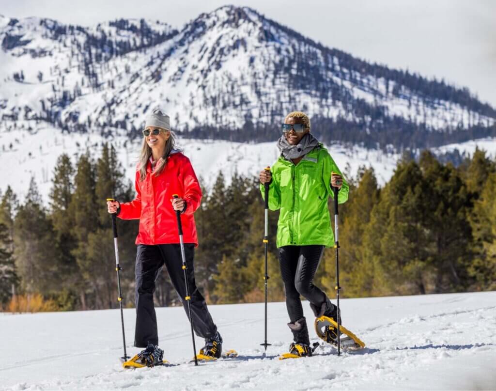 friends snowshoeing in south lake tahoe