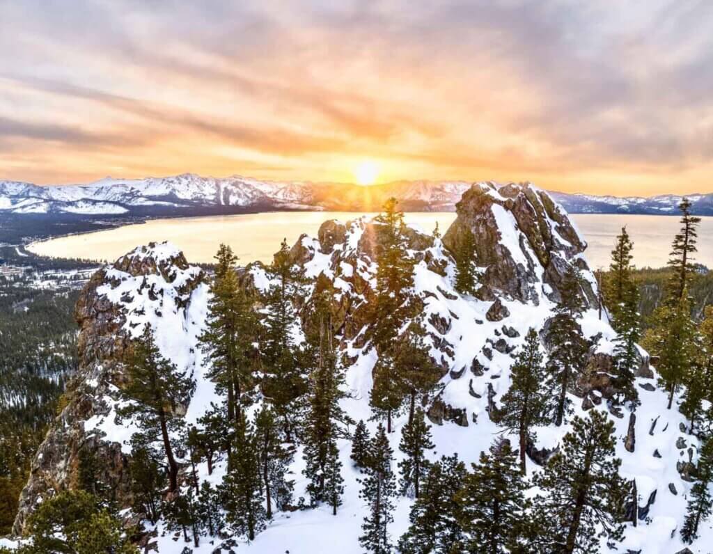 scenic view of south lake tahoe at sunset winter