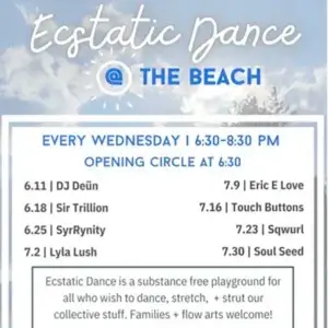 Ecstatic Dance at the Beach, every Wednesday 6:30-8:30 pm