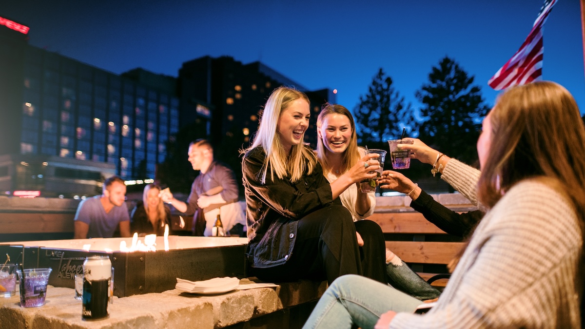 Friends enjoy happy hour at Lake Tahoe AleworX, Stateline.