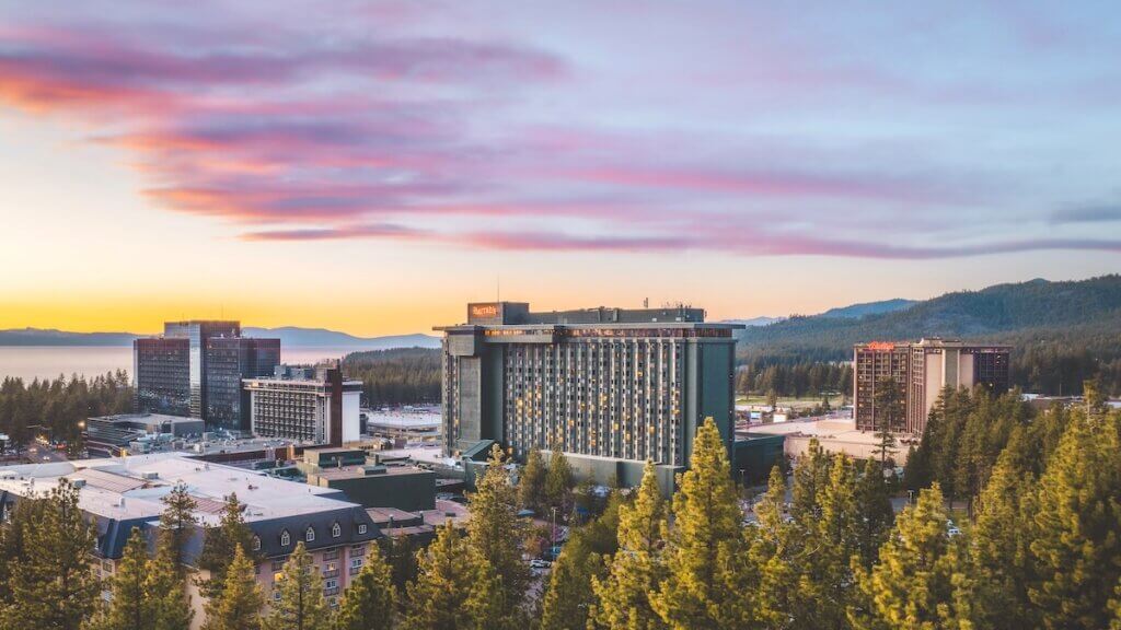 Sunset over the Lake Tahoe South Shore Casinos