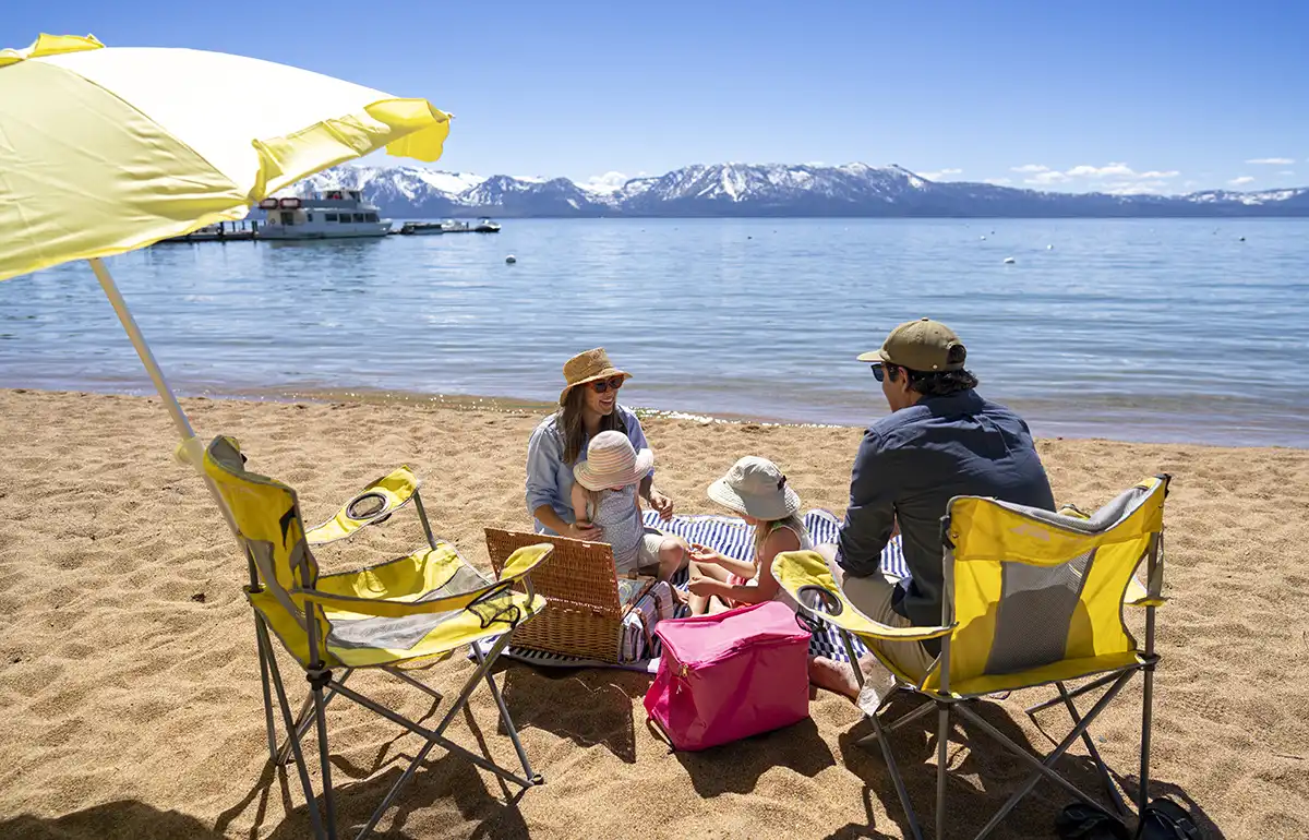 Family Hanging out on the Beach at Zephyr Cove Lake Tahoe