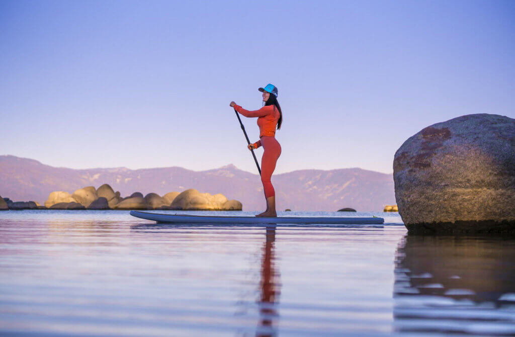 woman paddleboarding in south lake tahoe
