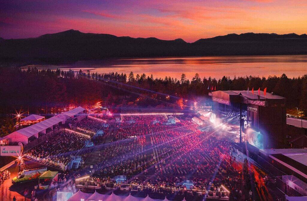 outdoor concert with view of south lake tahoe at sunset