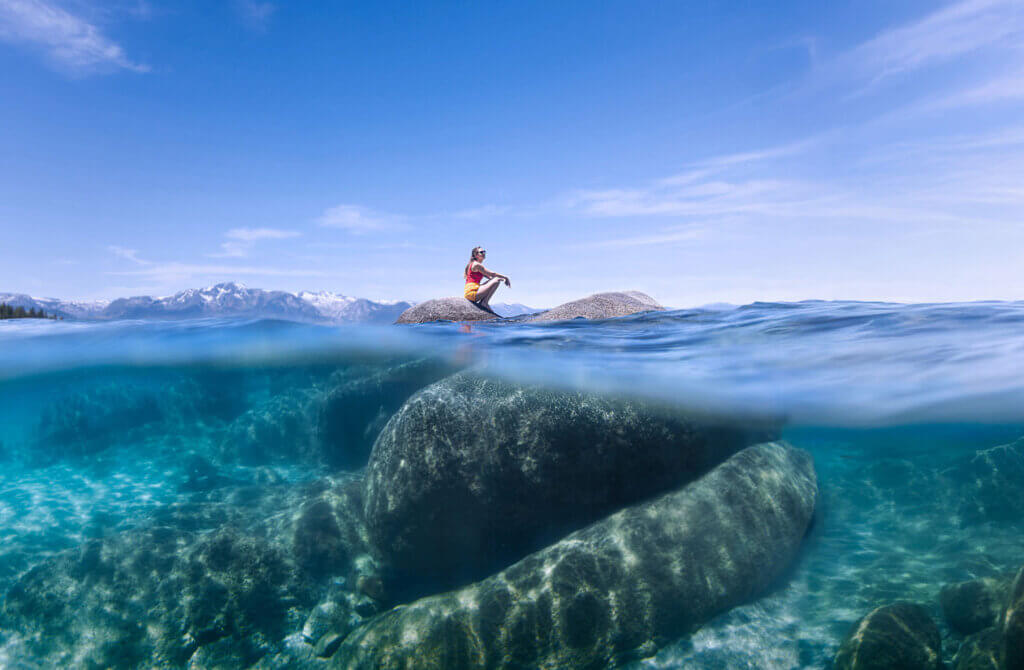 woman sunbathing at south lake tahoe